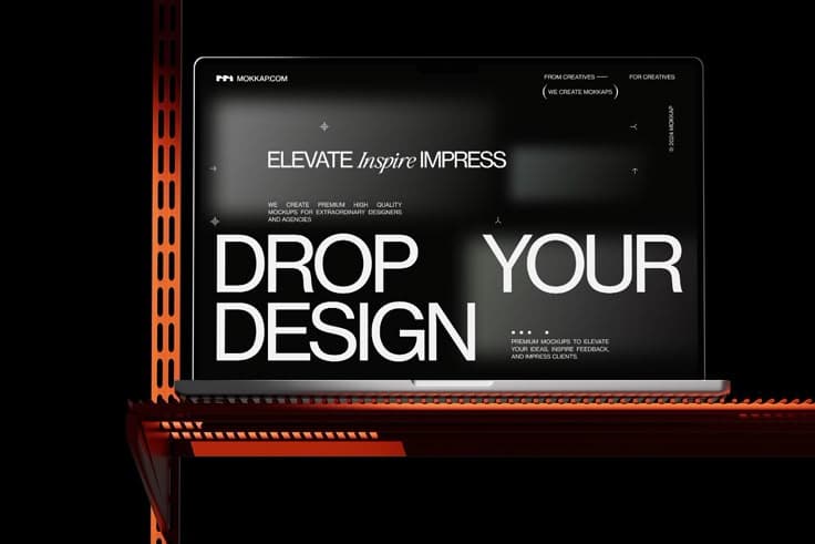MacBook Pro mockup op oranje metalen rek