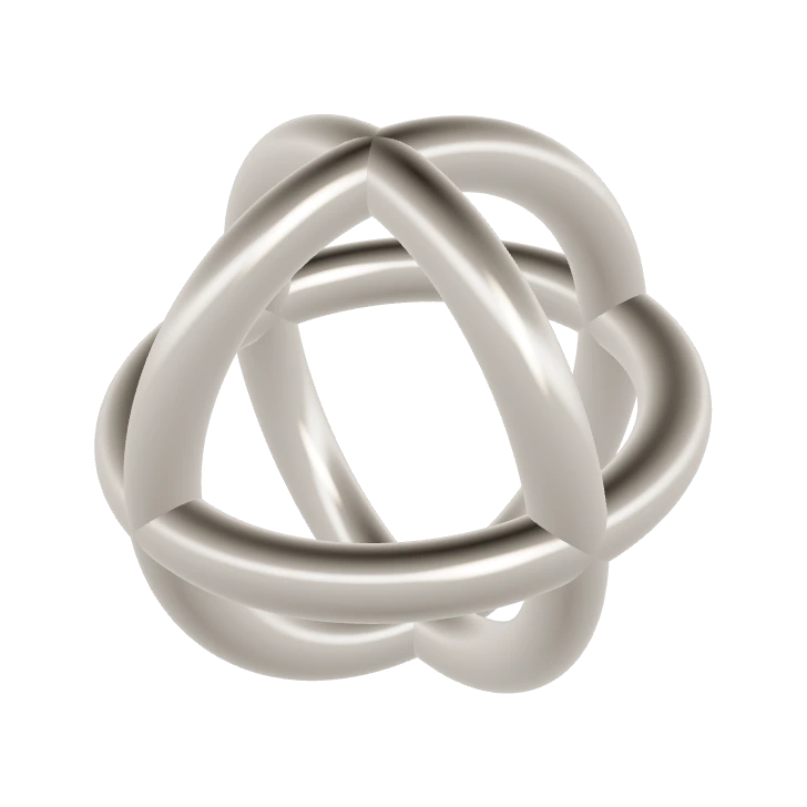 Drie verstrengelde ringen, in warm metaal.