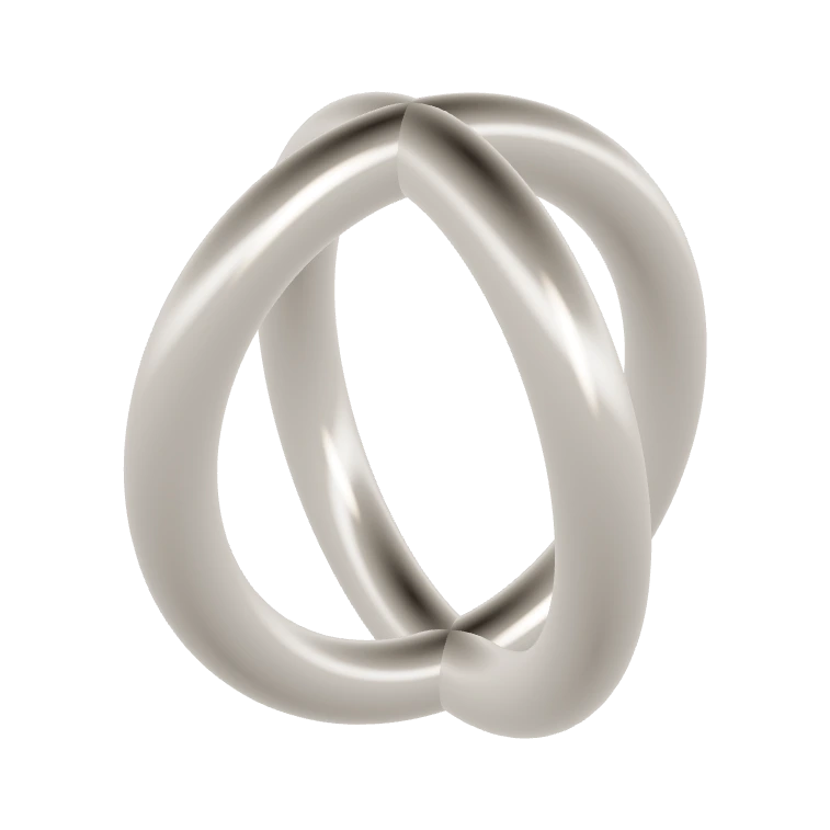 Twee ringen die in elkaar grijpen, in warm metaal.